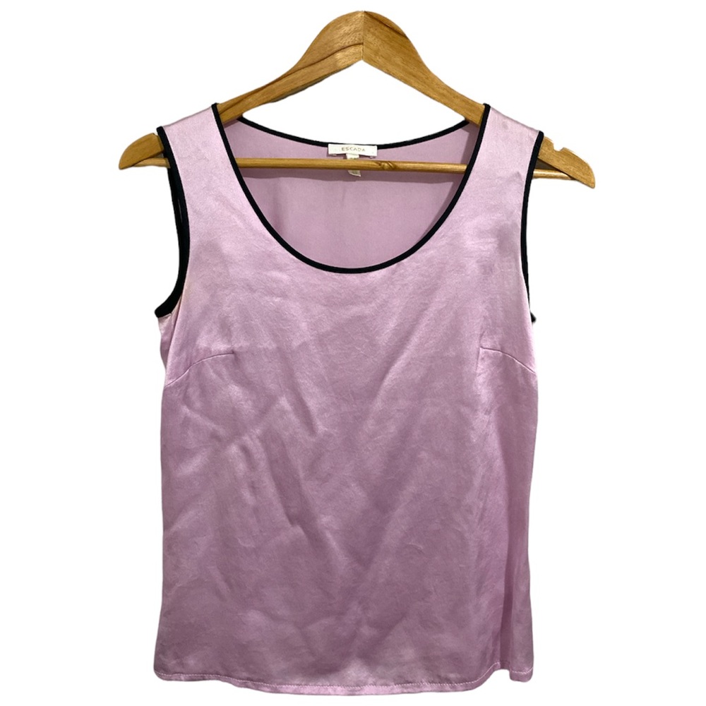 Escada pink silk tank top with black trim Euro size 34